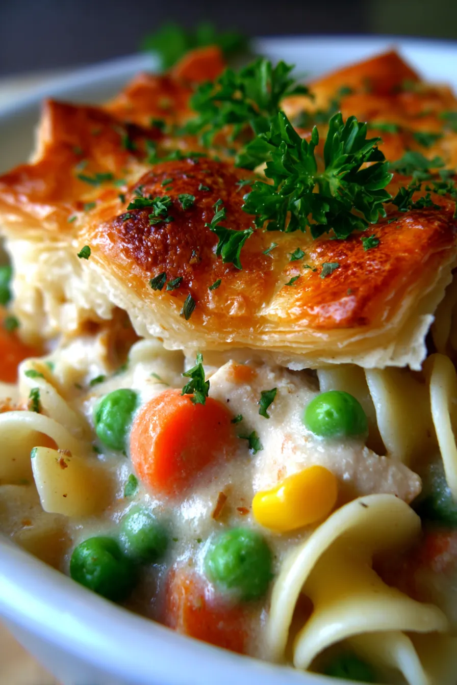 Cozy Chicken Pot Pie Pasta-ingredients-prep-rustic
