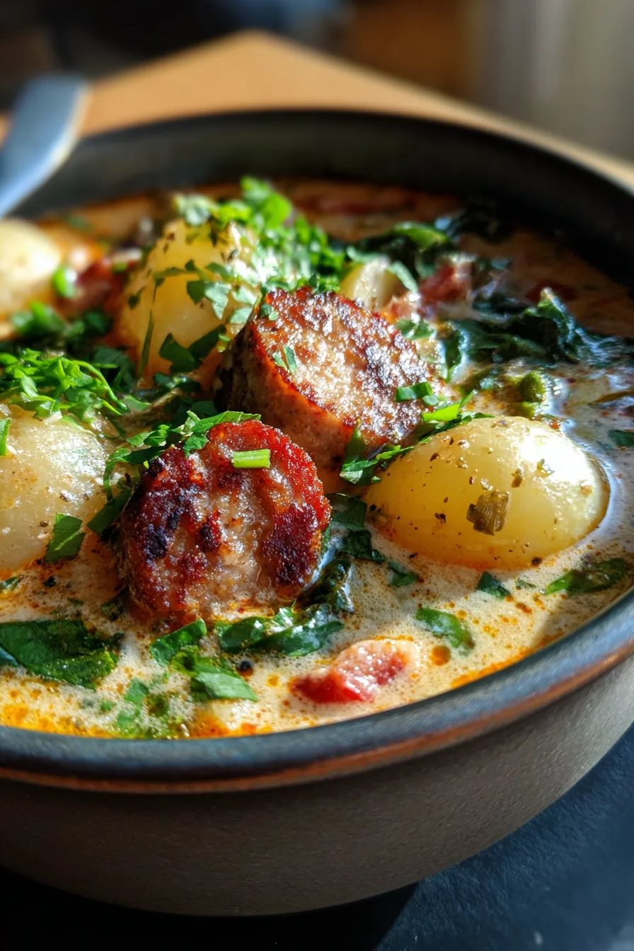 Cozy Crockpot Soup Recipes with Potatoes | Creamy Sausage & One Pot Fall Soups - finished - garnished