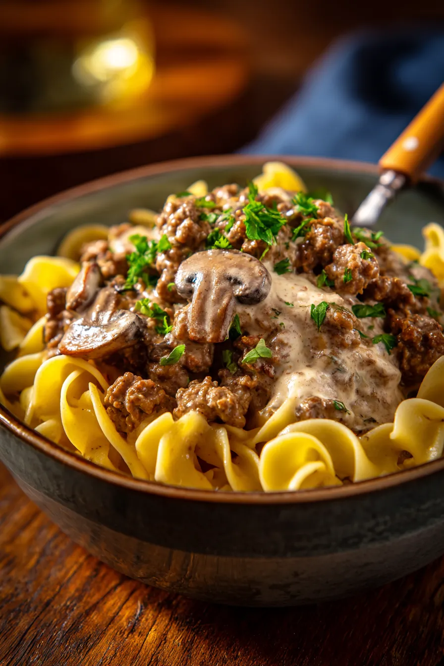 Creamy Ground Beef Stroganoff in 30 Minutes-garnish-parsley