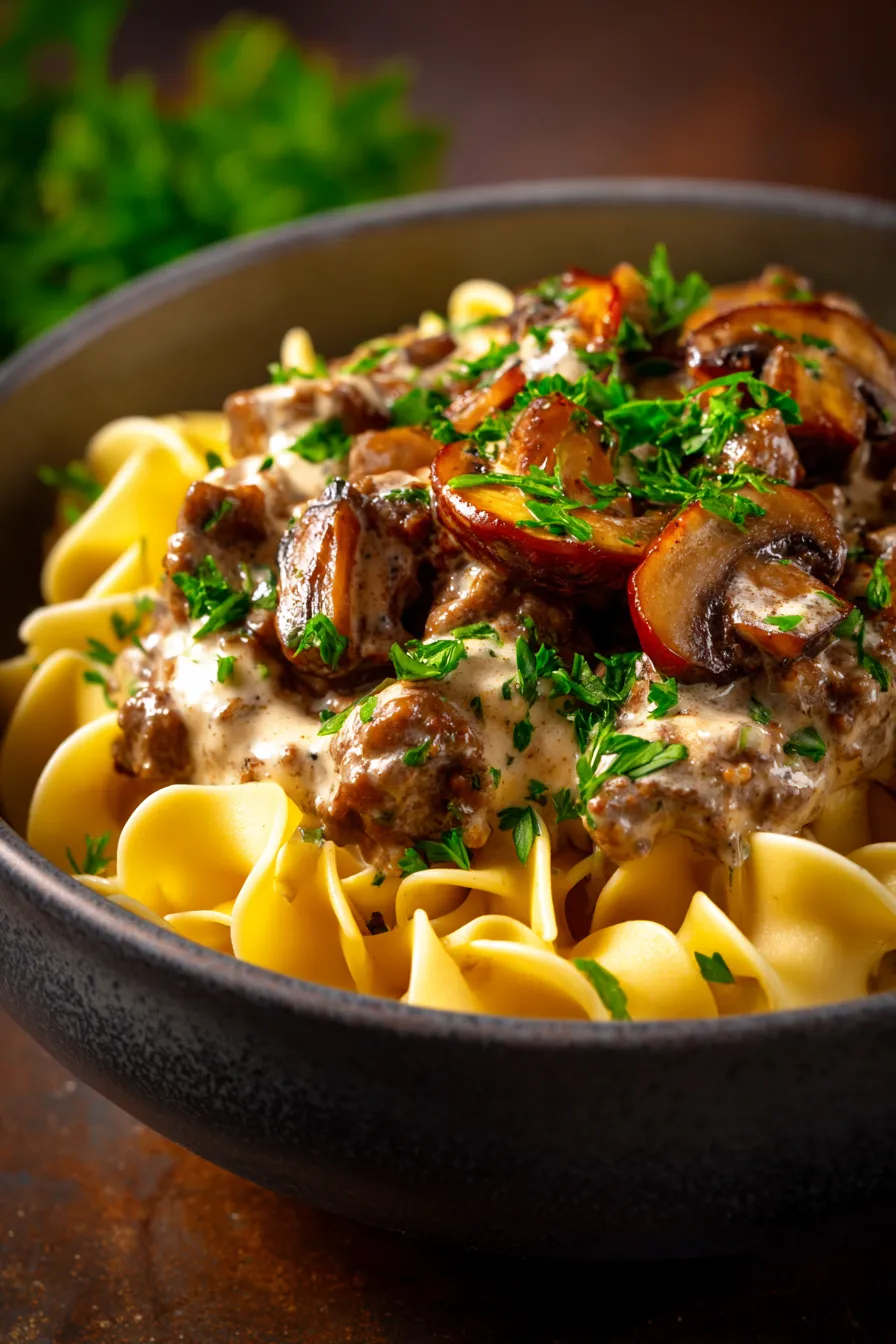 Creamy Ground Beef Stroganoff in 30 Minutes-texture-closeup