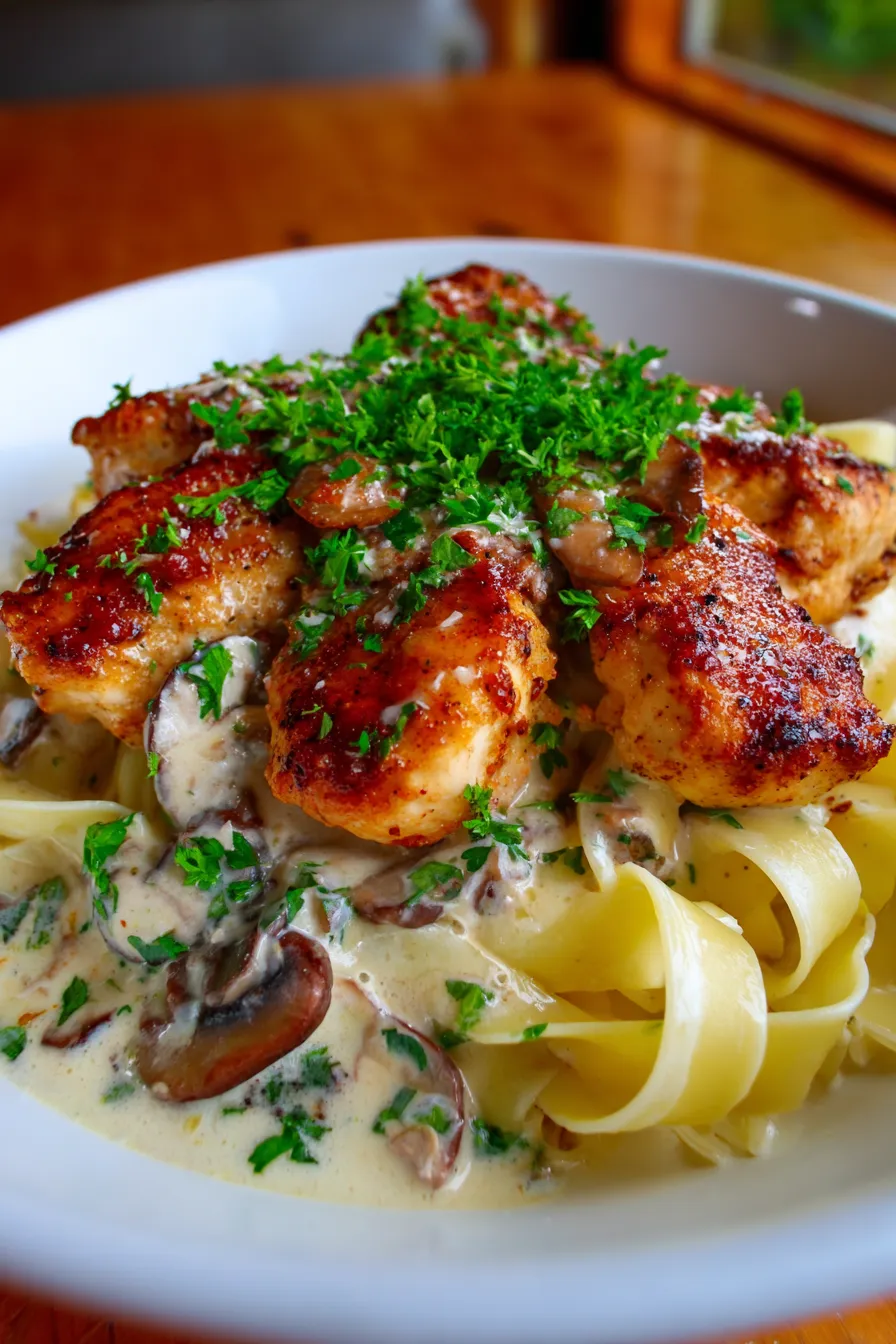 creamy mushroom asiago chicken - texture - closeup