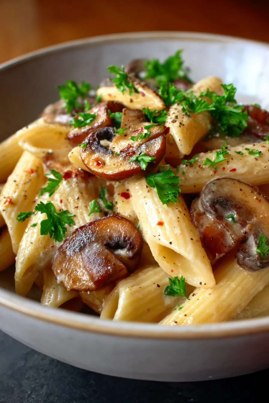 Creamy Mushroom Gruyere Pasta-serving-spoonful-texture