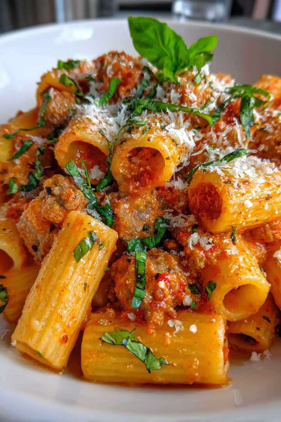 Creamy Sausage Rigatoni Pasta Recipe-ingredients-layout