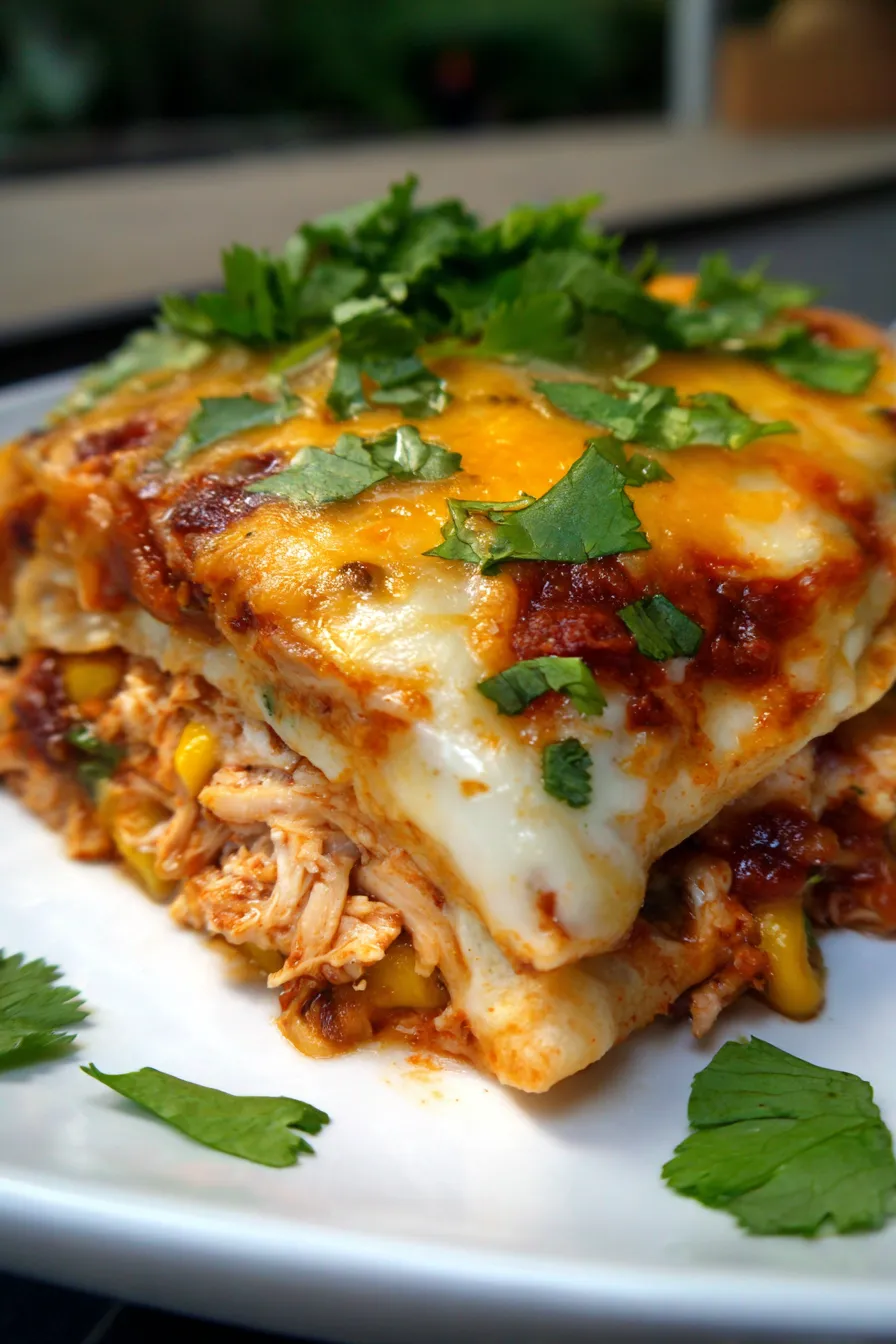 Crockpot Chicken Enchilada Casserole-overhead-view