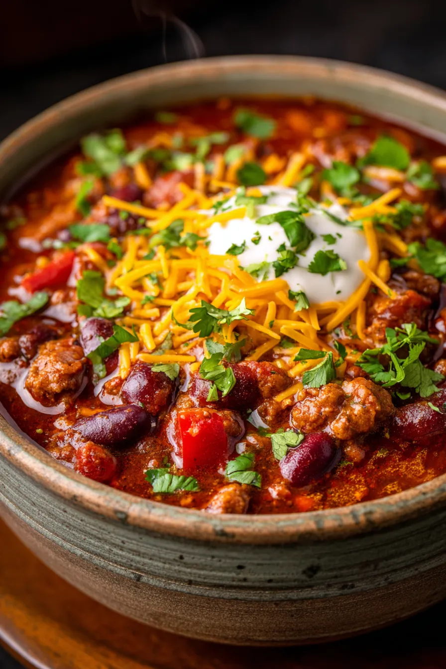 Crockpot Chili (Slow Cooker Chili) Recipe-garnished-texture