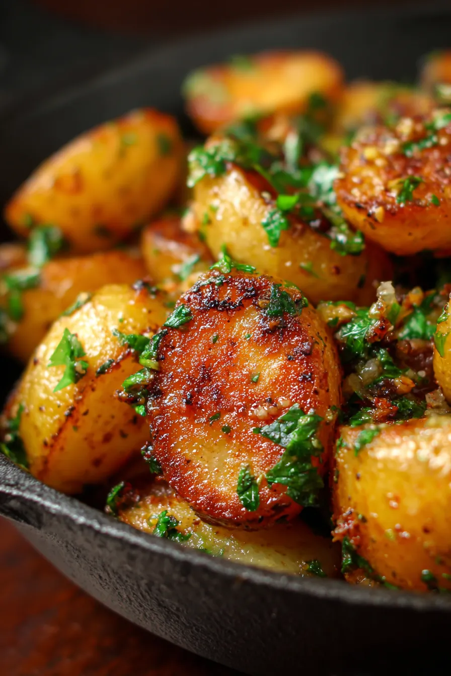Delicious Crispy Garlic Butter Potatoes – Easy 30-minute Dinner-texture-closeup
