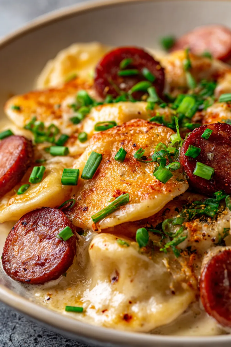 Easy Crockpot Pierogi Casserole With Kielbasa – Creamy Slow Cooker Dinner Recipe-closeup-texture