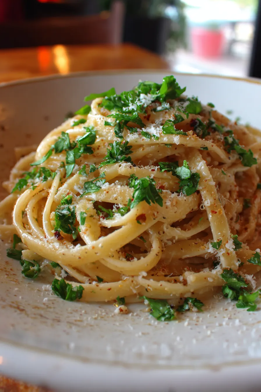 Easy Dinner Pasta bowl with fork parmesan shavings