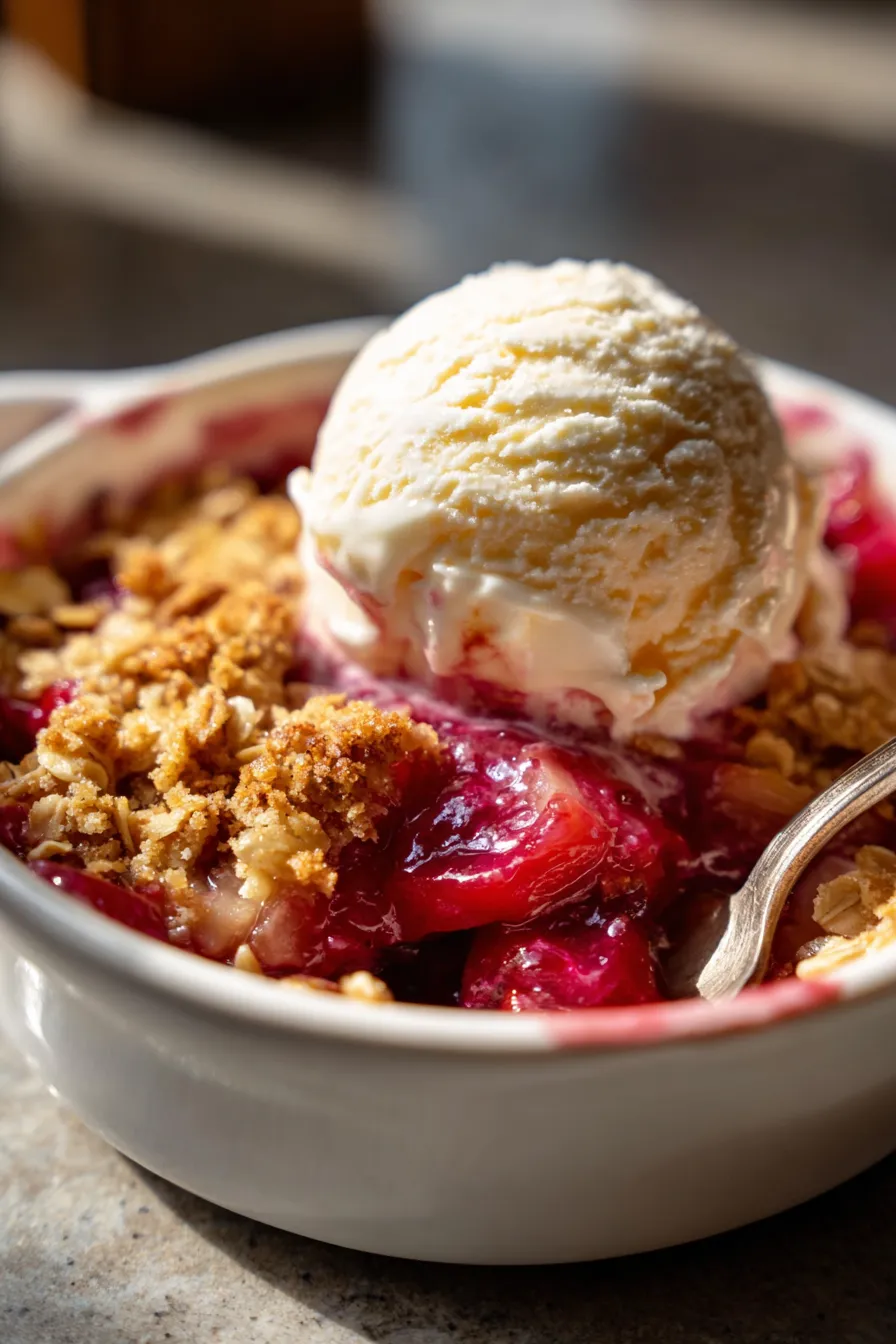 Easy Rhubarb Crisp-fresh rhubarb stalks-overhead
