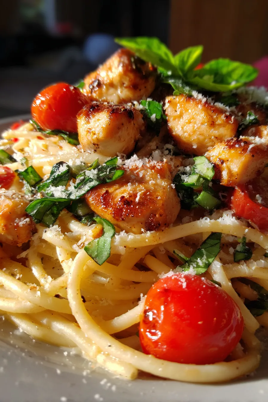 Fresh basil tomato pasta ingredients