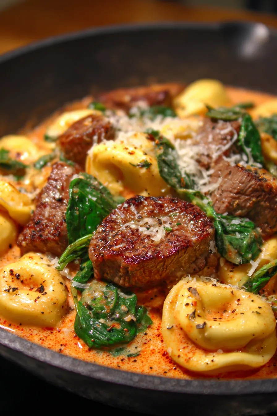Garlic Steak Tortellini Skillet-ingredients-prep