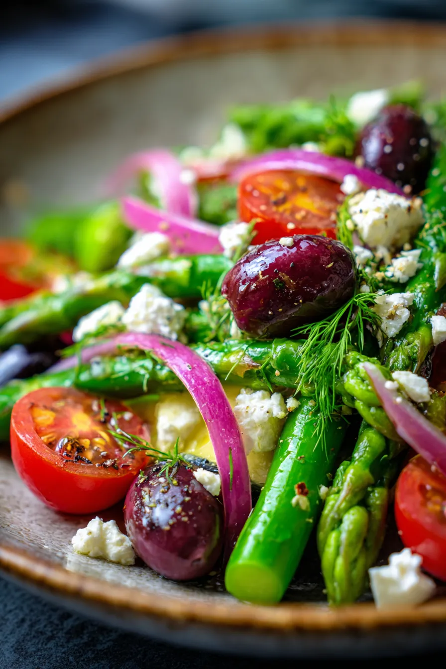 Greek Asparagus Salad • Olive & Mango-overhead-plated-close-up