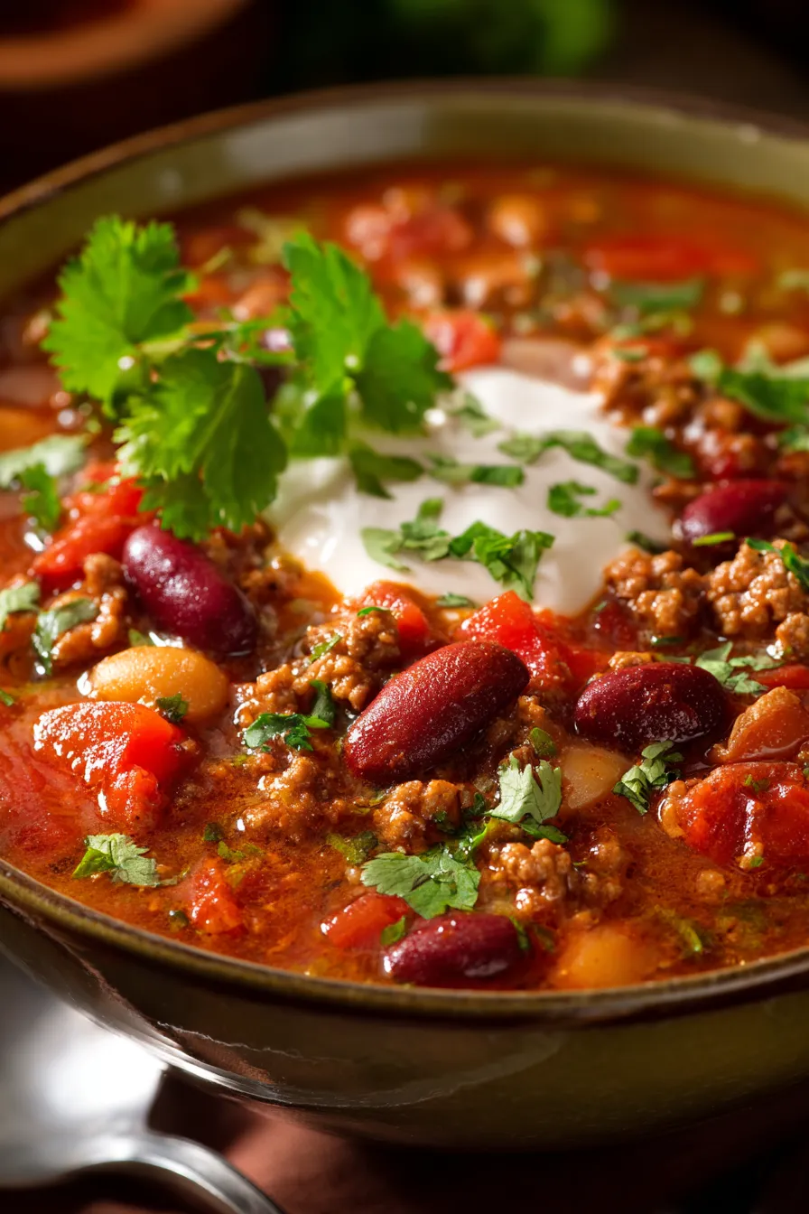 Hearty beef chili texture