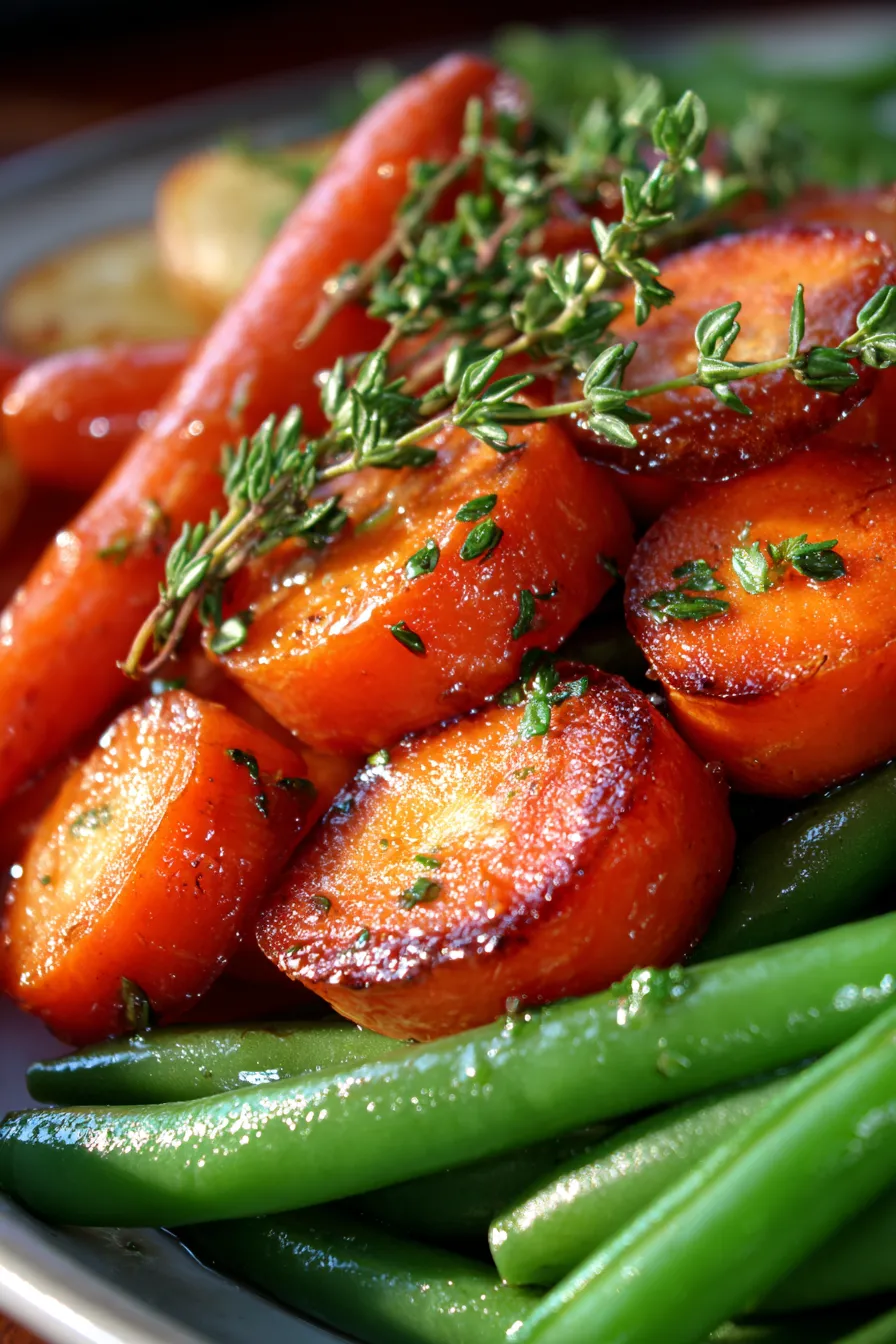 Honey Glazed Carrots Green Beans close up