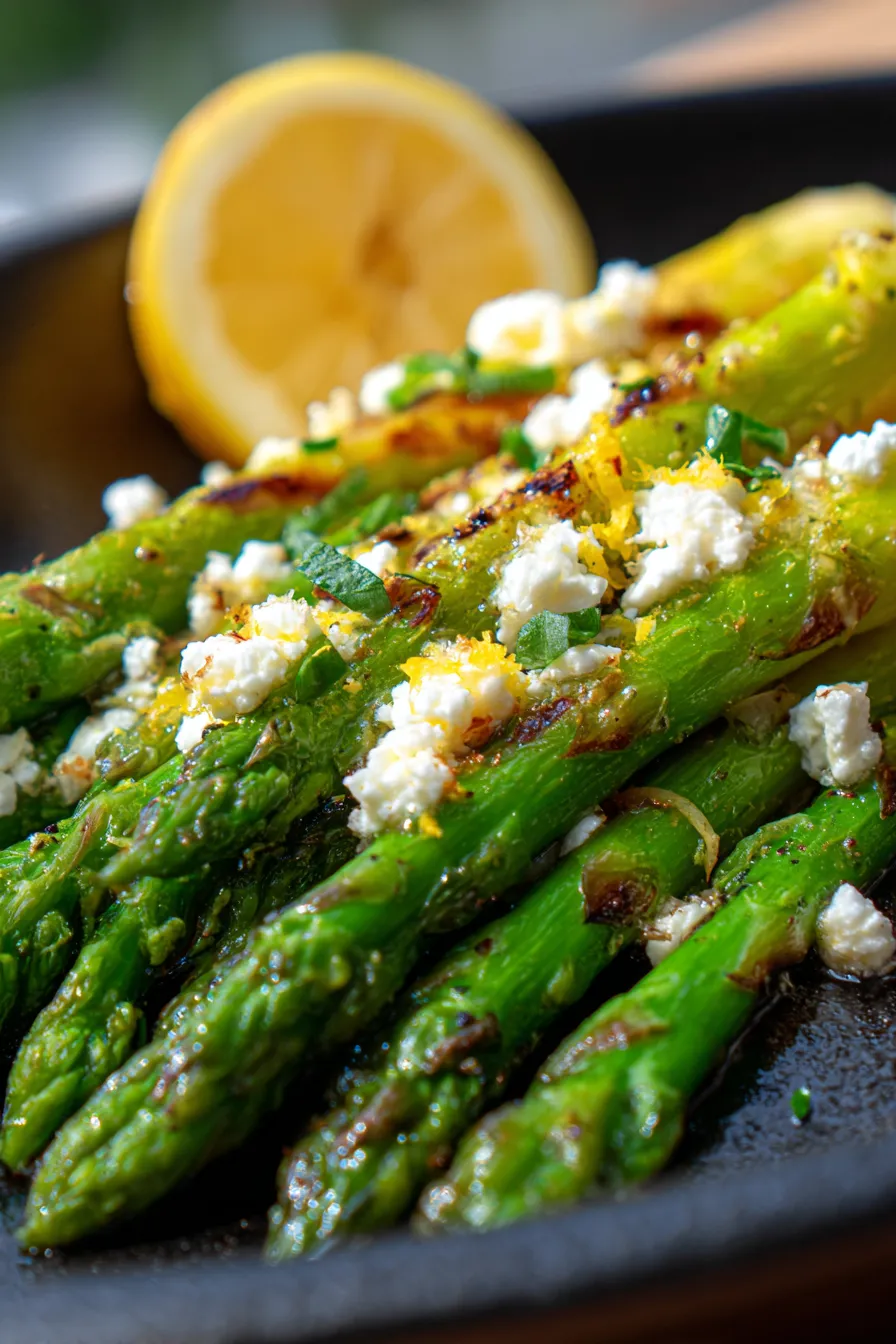 Lemon and Feta Grilled Asparagus ingredients-arranged-rustic