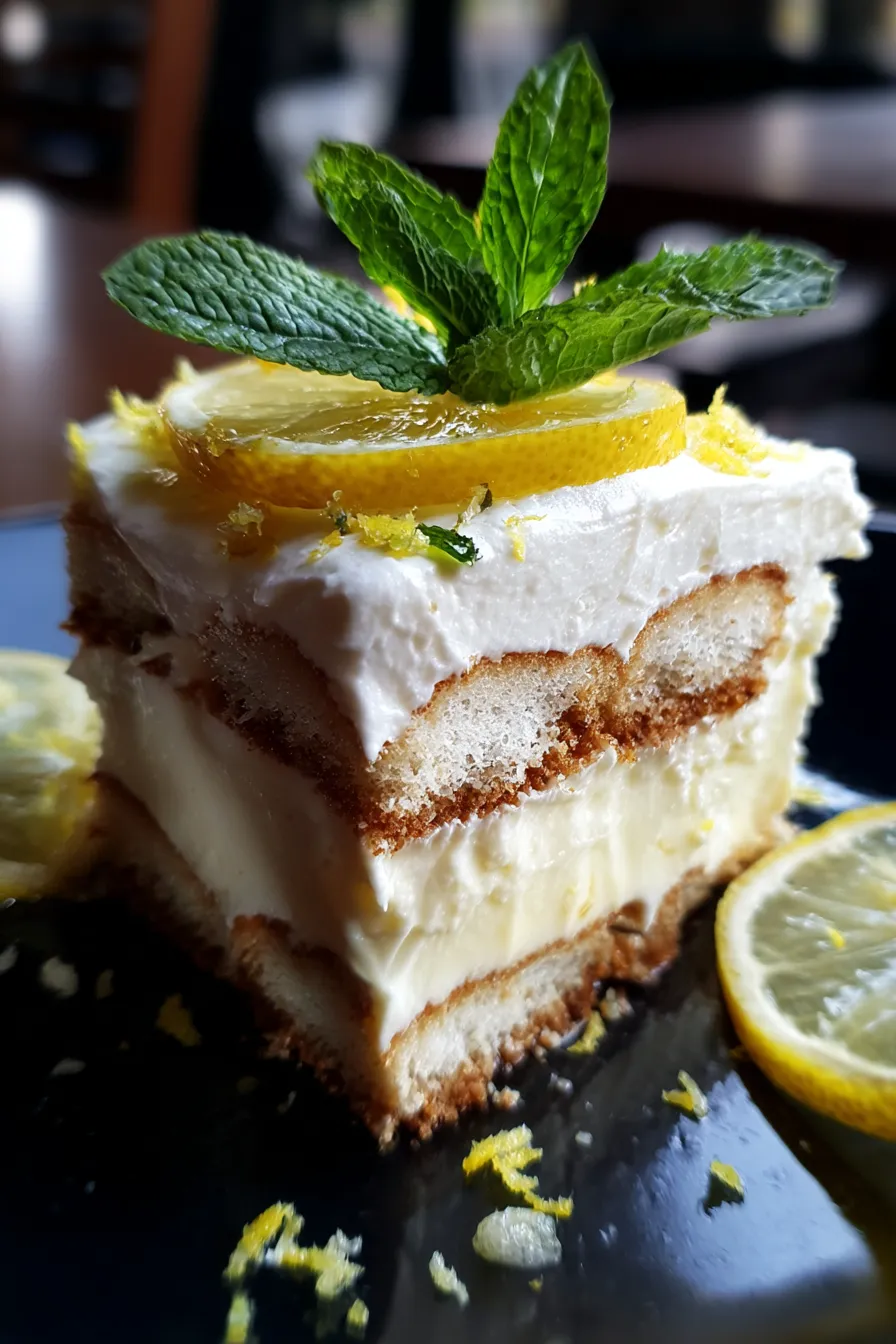 Lemon Limoncello Italian Tiramisu-layers-closeup