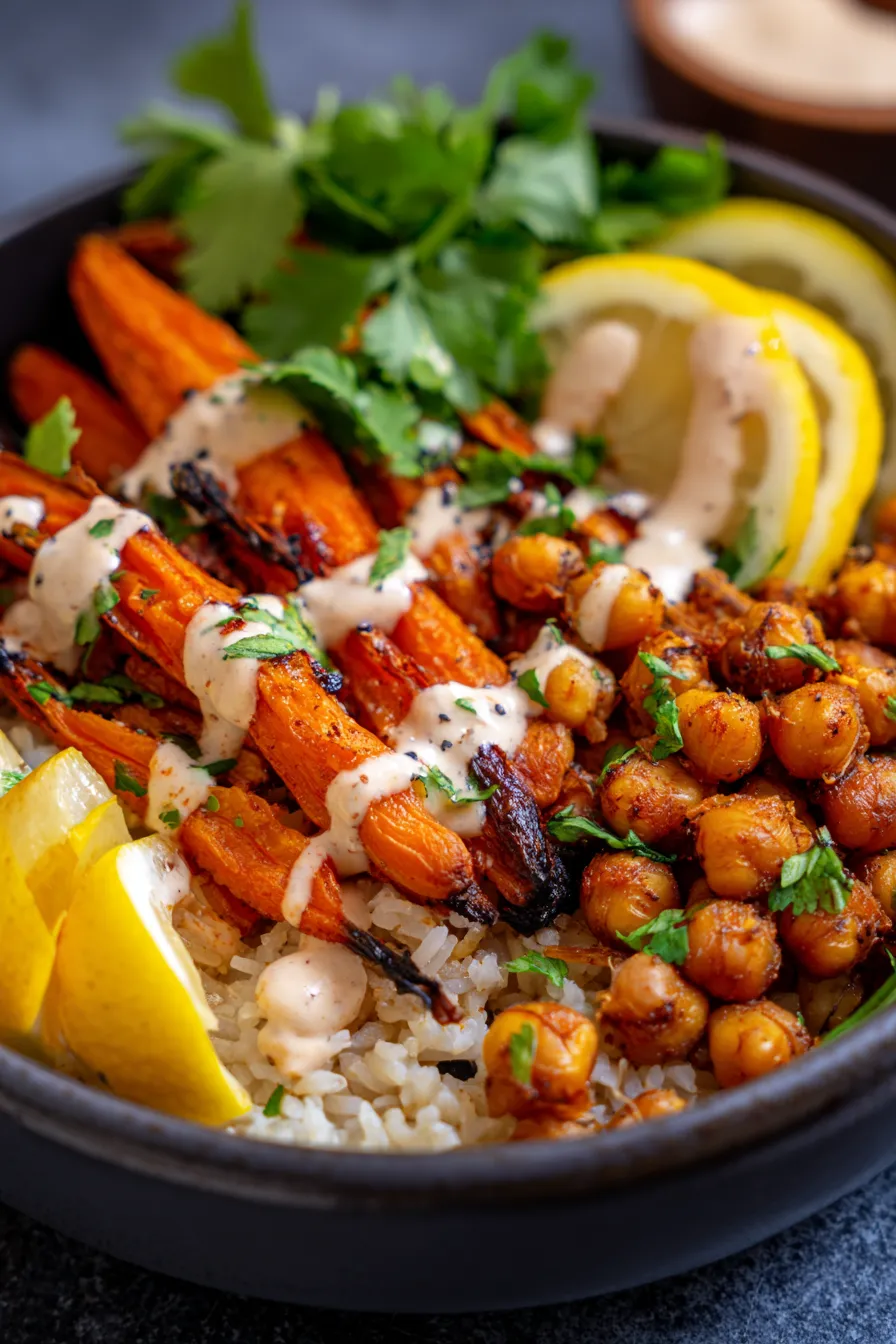 One-Pan Roasted Carrot and Chickpea Bowl-served-bowl