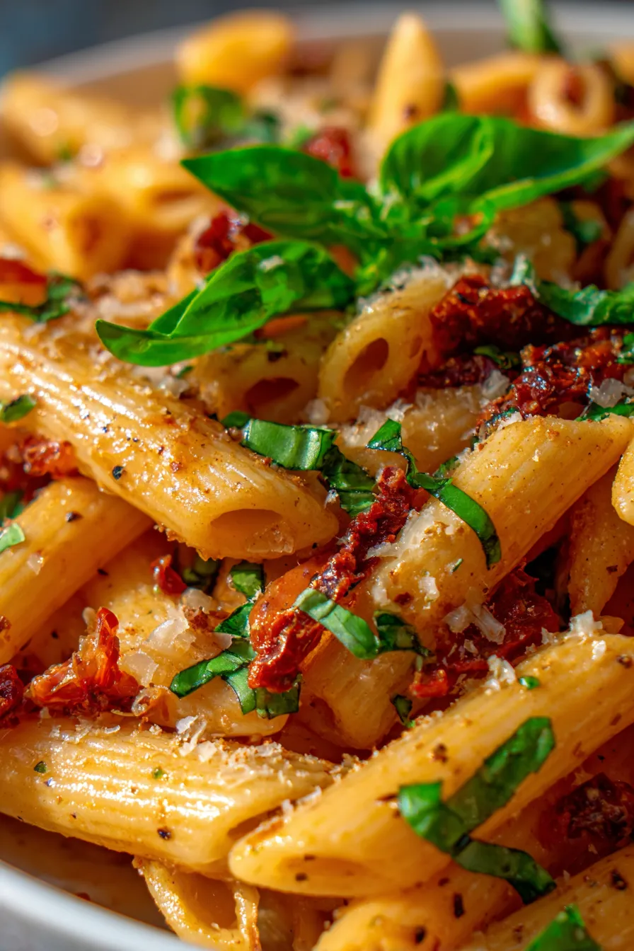 One-Pan Sun-dried Tomato Pasta-garnished-freshbasil