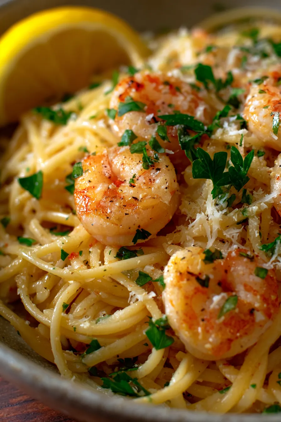 One-Pot Garlic Butter Shrimp Pasta – Easy and Flavorful Seafood Dinner-closeup-texture