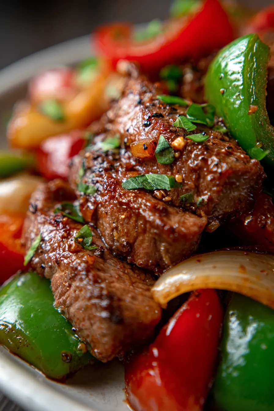 Pepper Steak with Bell Peppers and Onions-fresh-ingredients