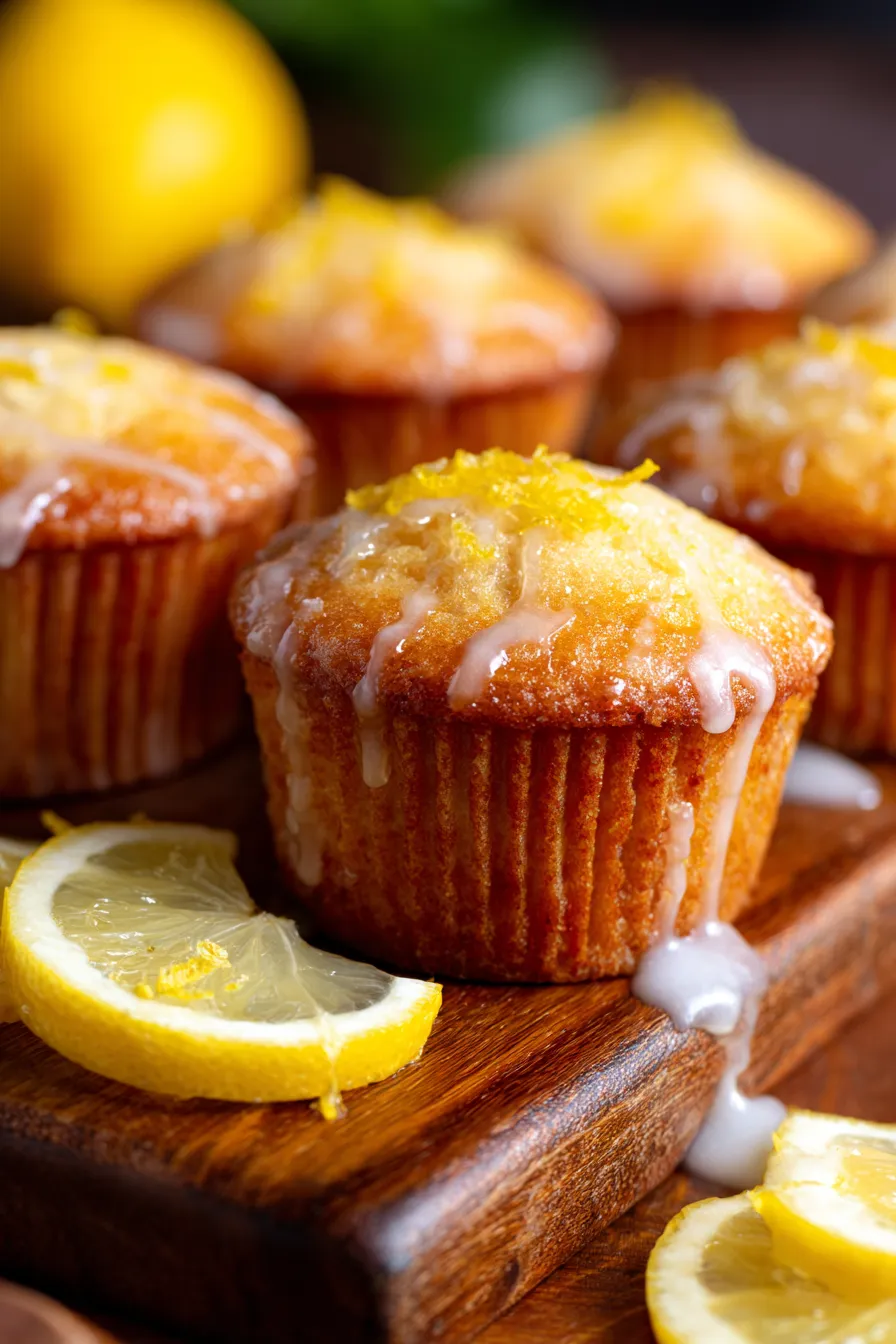 Perfect Lemon Muffins-zesty glaze-overhead