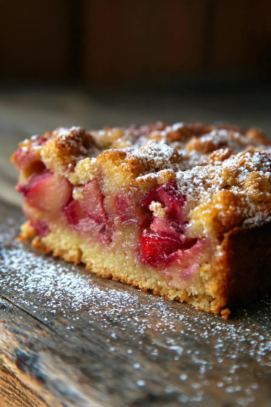 Rhubarb Cake slice closeup