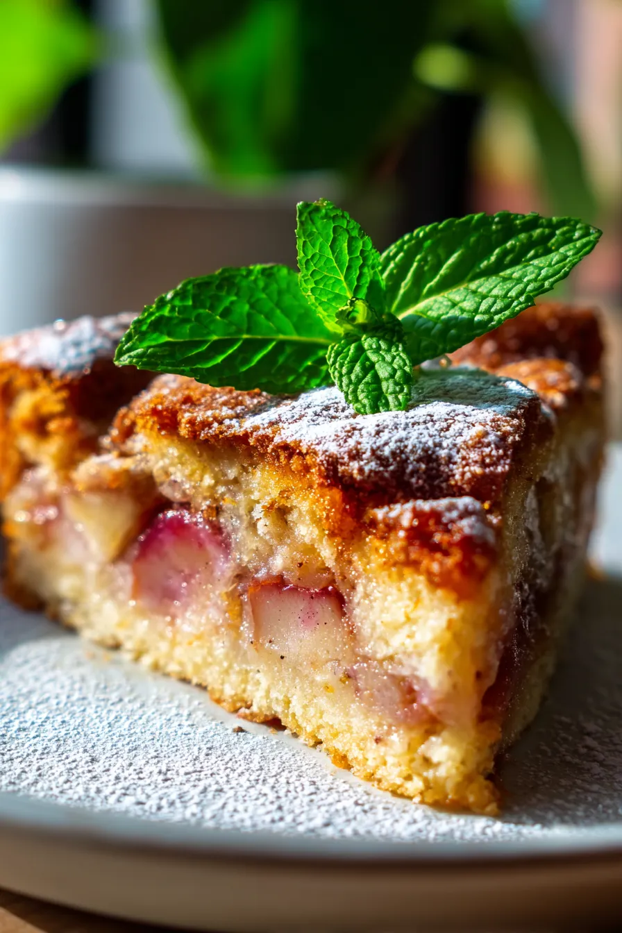 Rhubarb Pudding Cake texture closeup