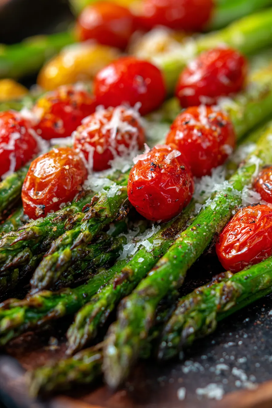 Roasted Asparagus with Parmesan & Tomatoes-golden-texture