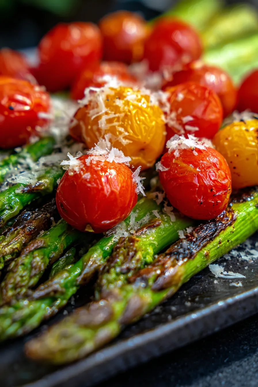 Roasted Asparagus with Parmesan & Tomatoes-vibrant-colors-overhead