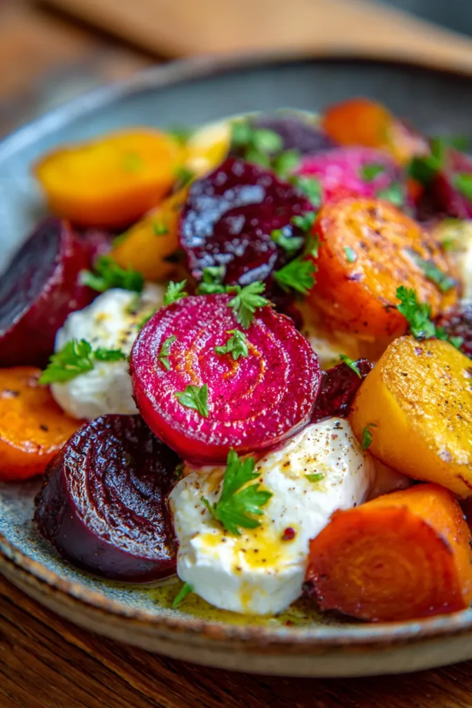 Vibrant Roasted Beets & Carrot Salad with Creamy Burrata