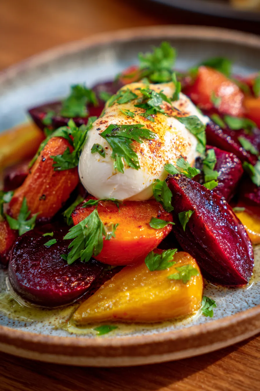 Roasted Beets and Carrot Salad with Burrata-plated-fresh