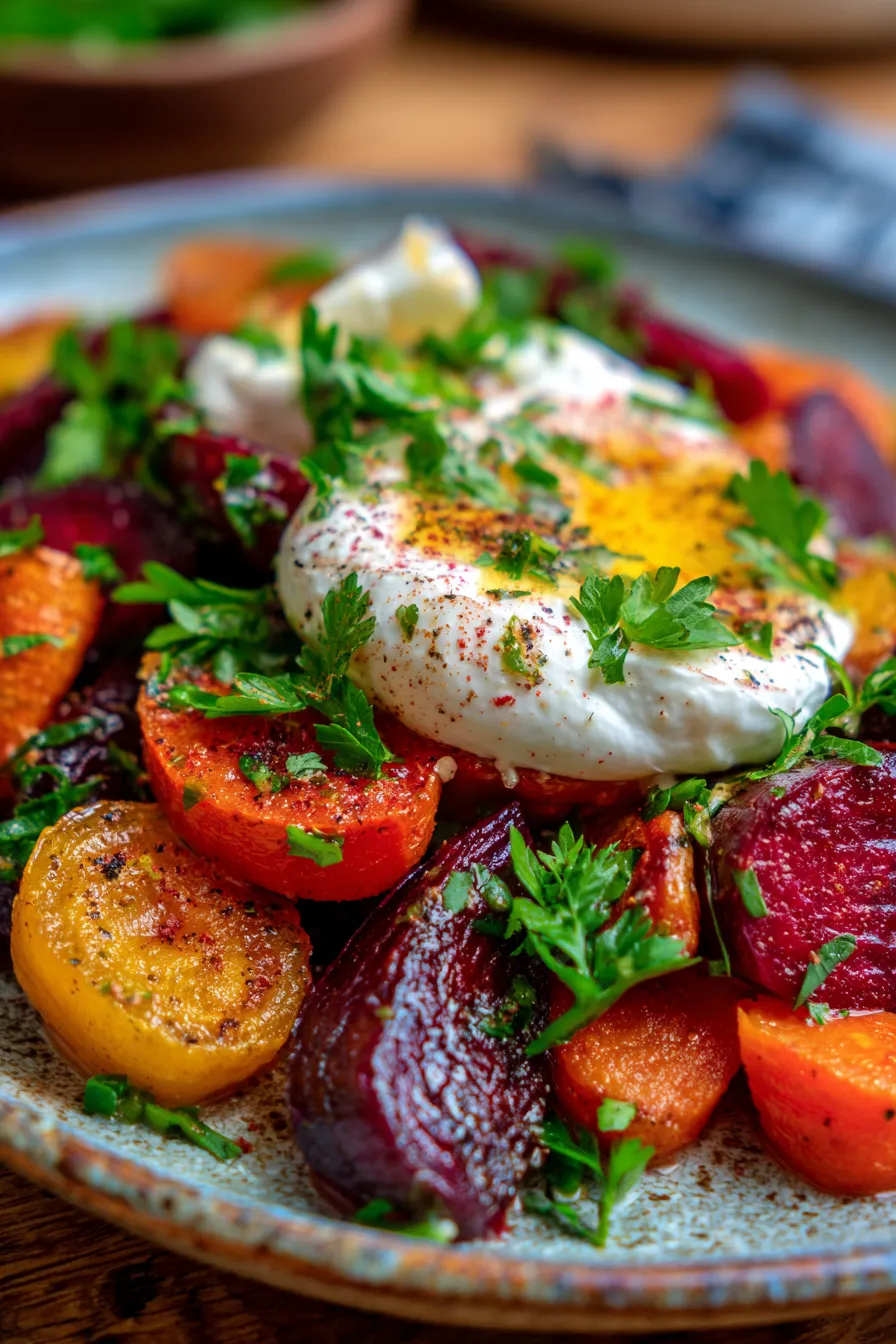 Roasted Beets and Carrot Salad with Burrata-texture-closeup