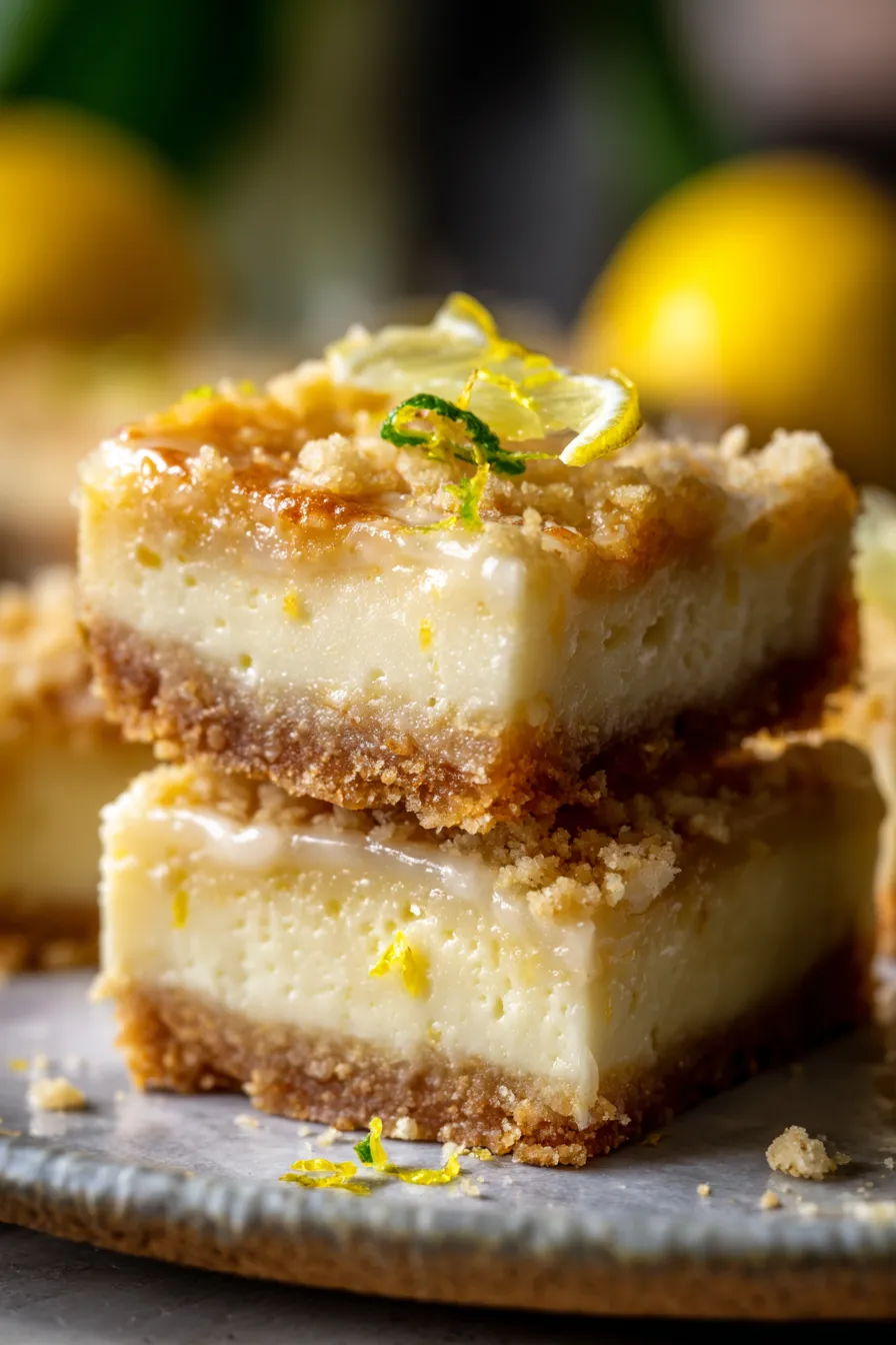 sliced lemon cheesecake crumb bars dessert