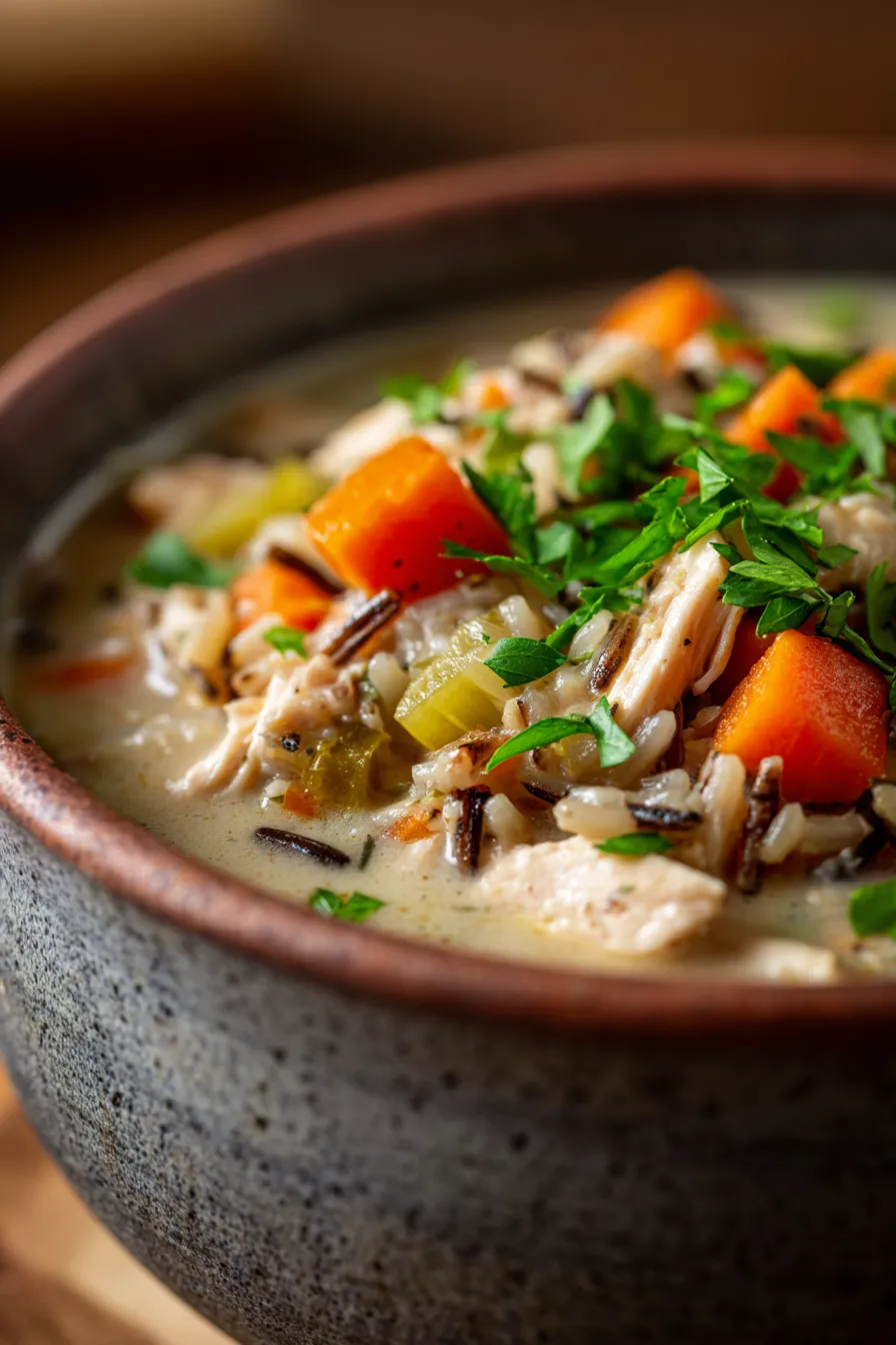 Slow Cooker Chicken and Wild Rice Soup - Fall Soup Recipe-texture-closeup