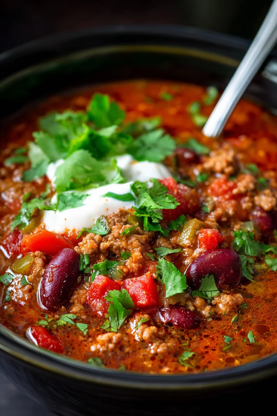 Slow Cooker Chili ingredients overhead