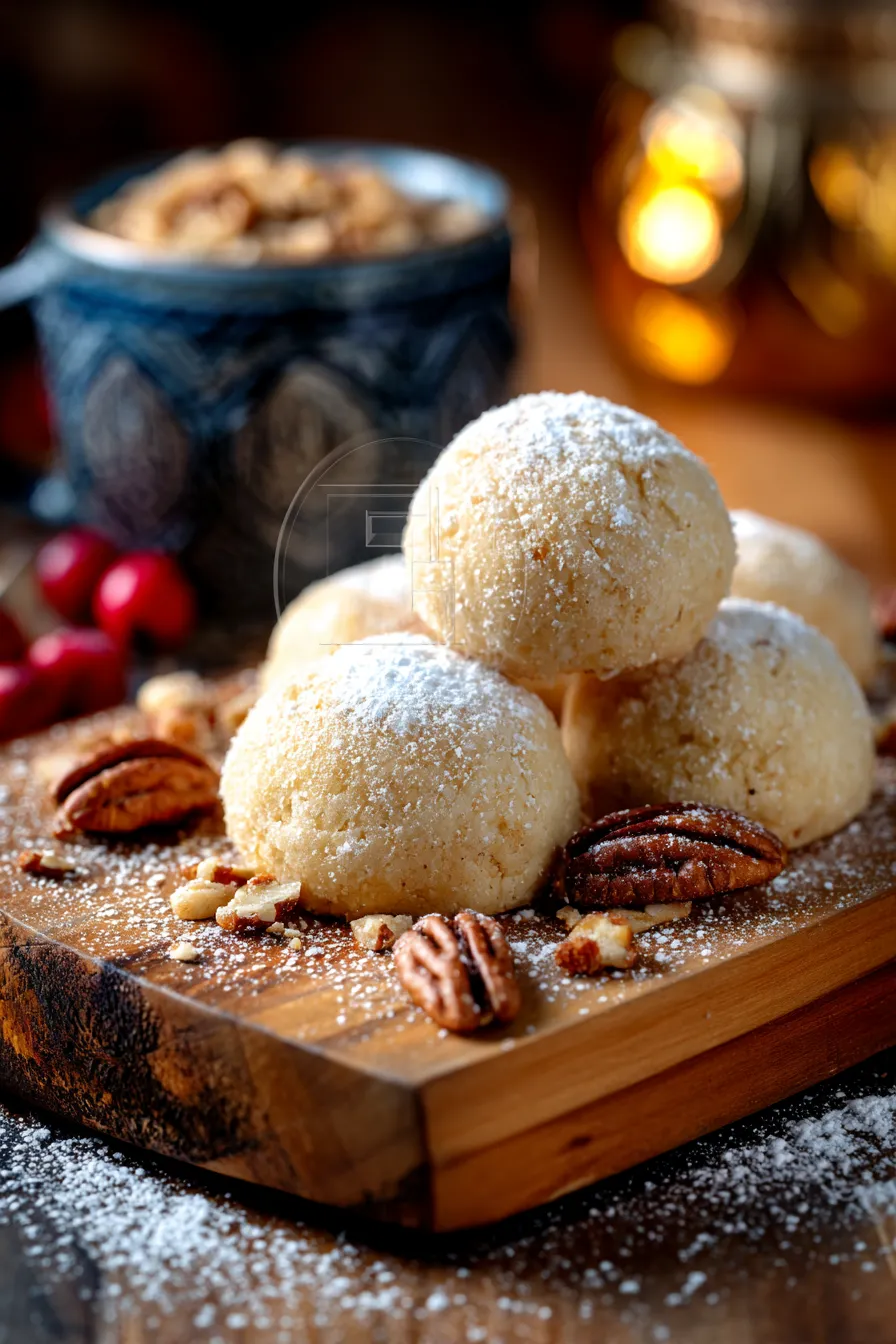 snowball cookies powdered sugar close-up texture