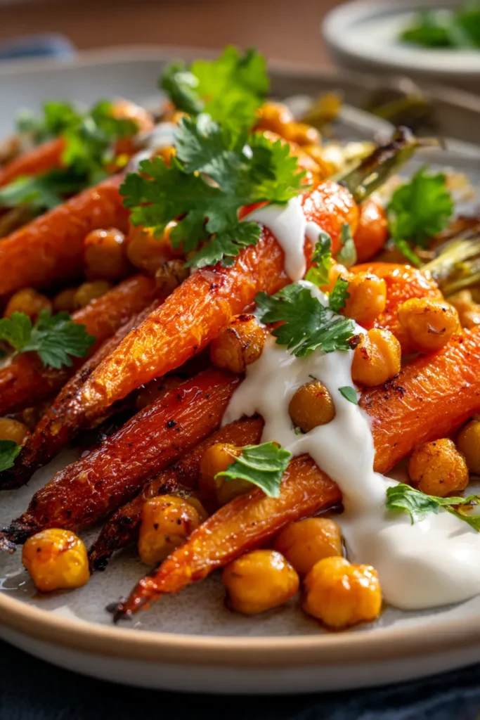 Spicy Maple Roast Carrots with Crispy Chickpeas & Yogurt