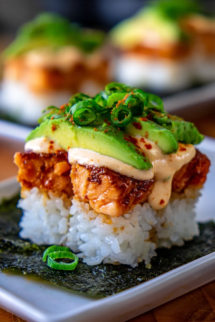 Spicy Salmon Sushi Bake-creamy-texture-closeup