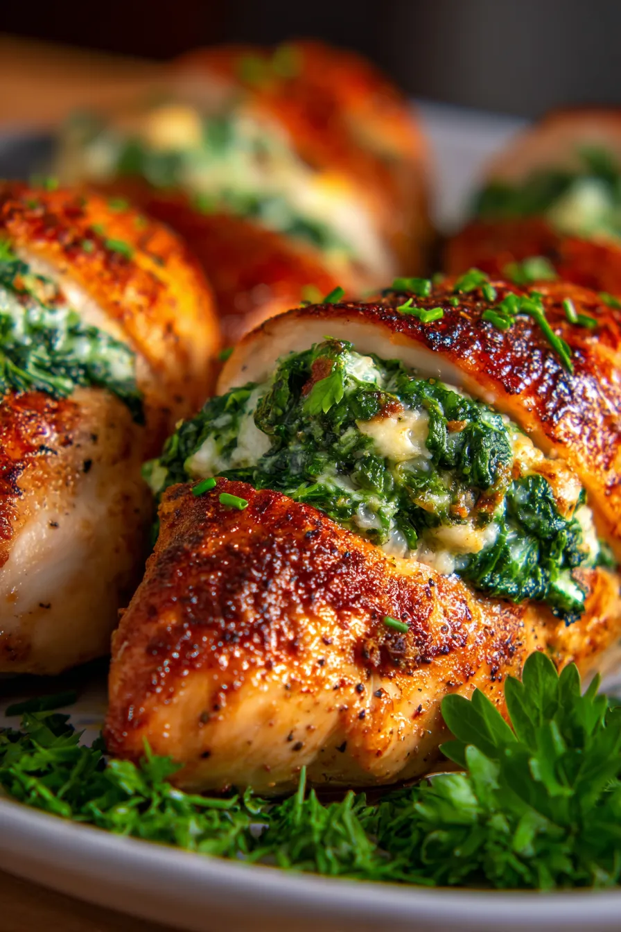 Spinach Stuffed Chicken Fillets - healthy low carb dinner option! - preparation - action