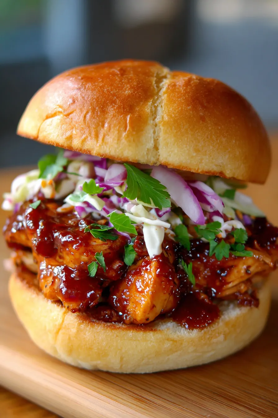 Sweet Baby Ray’s Crockpot Chicken-served-buns-coleslaw