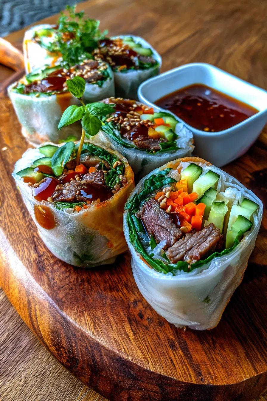 Thai Basil Beef Rolls (Quick Dinner Recipe)-plated-texture-closeup