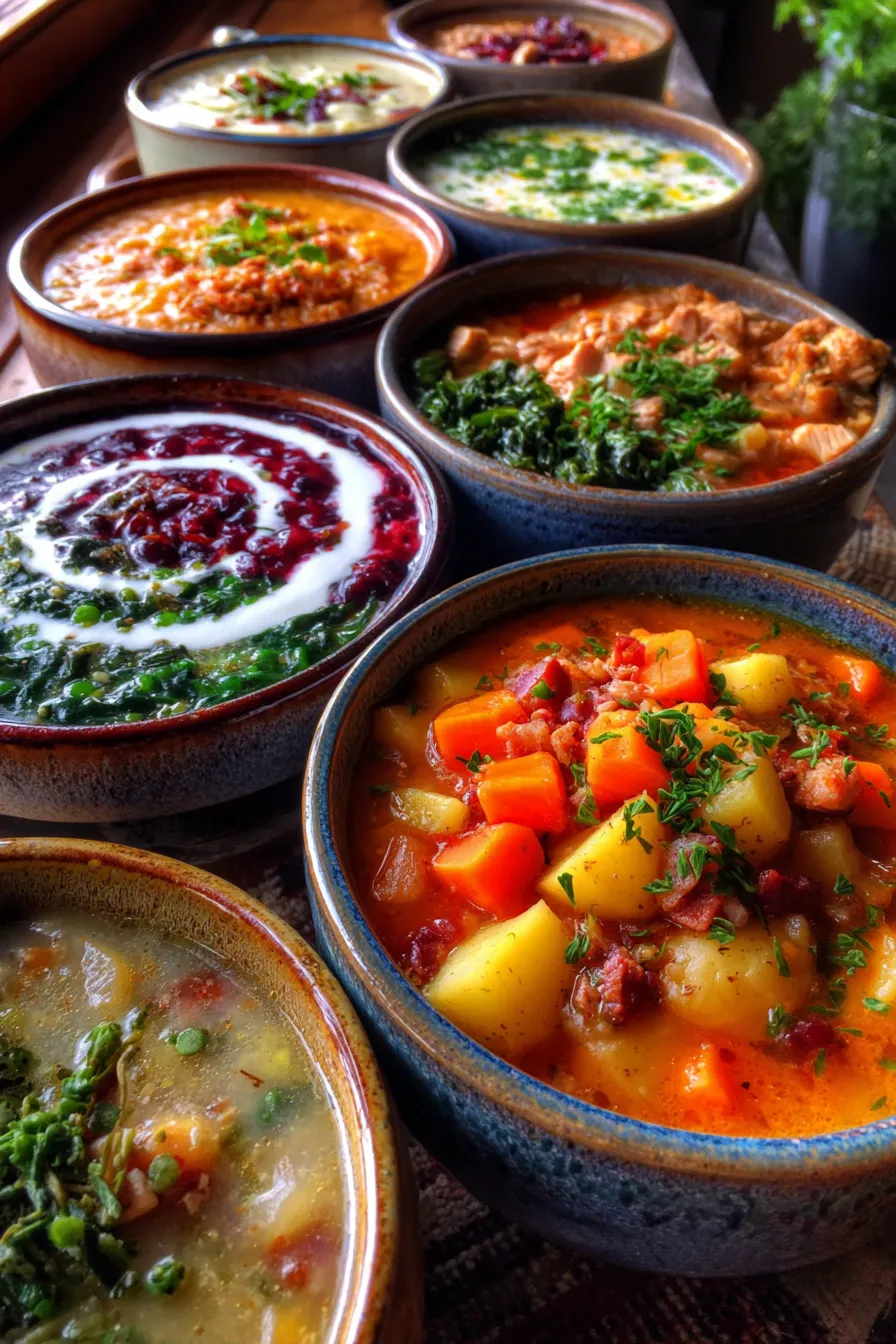 variety of crockpot soups garnishes